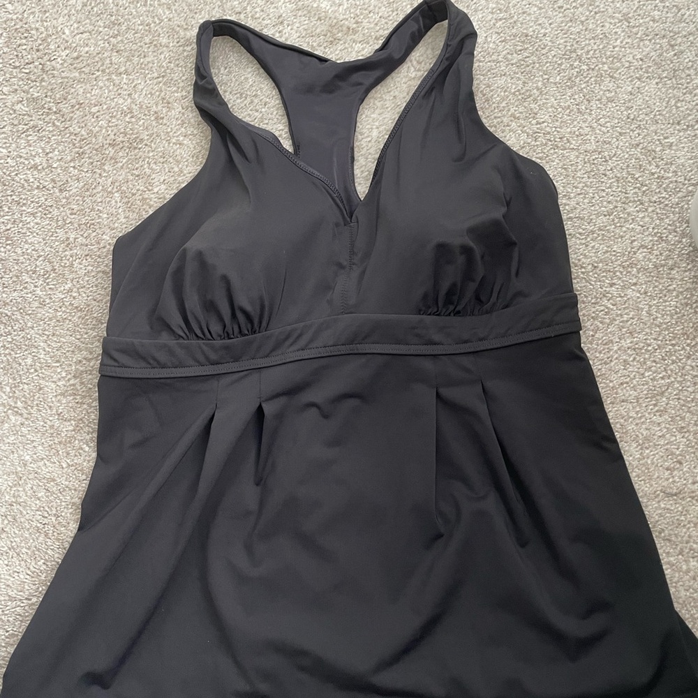 Lands end black racer back swim tankini top 16W